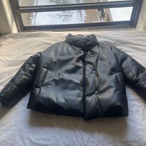 Mango leather puff coat